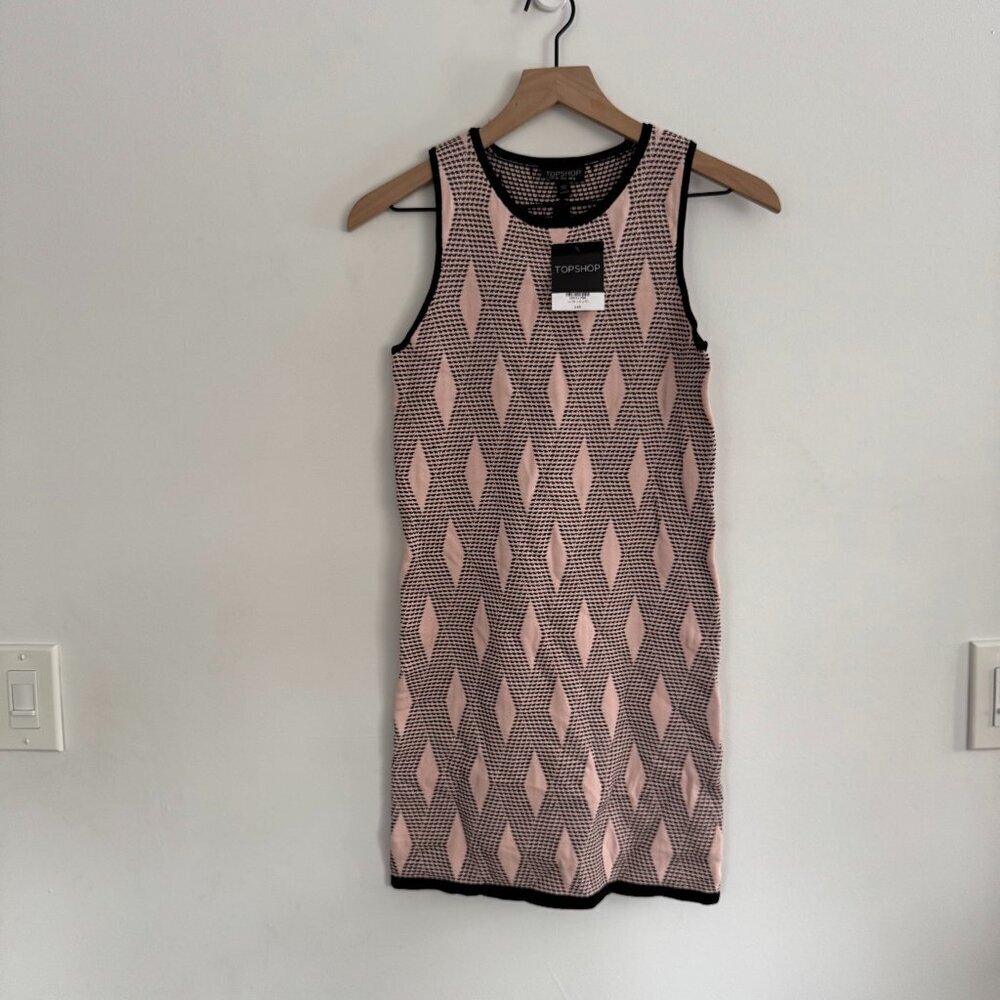 NWT Topshop Pink Black Geometric Print Dress Size 6 Y2K Minimalist Retro